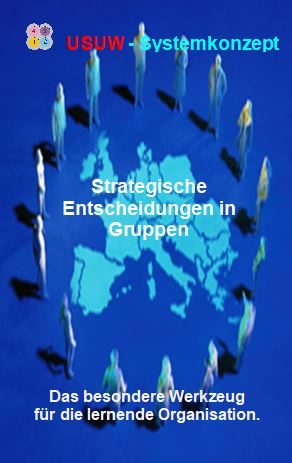Strategische Entscheidungen in Gruppen, das besondere Werkzeug für die lernende Organisation. Durch die europäische Landkarte wird die strategische Orientierung symbolisiert.
